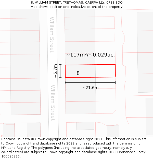 8, WILLIAM STREET, TRETHOMAS, CAERPHILLY, CF83 8DQ: Plot and title map