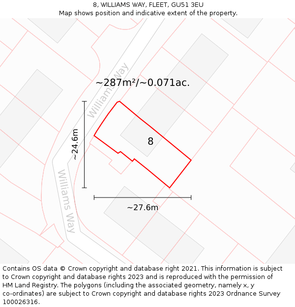 8, WILLIAMS WAY, FLEET, GU51 3EU: Plot and title map