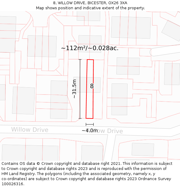 8, WILLOW DRIVE, BICESTER, OX26 3XA: Plot and title map