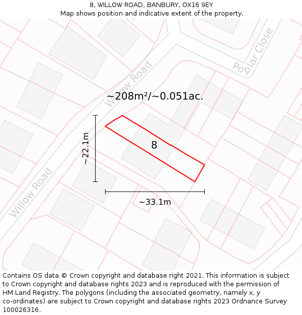 8, WILLOW ROAD, BANBURY, OX16 9EY: Plot and title map