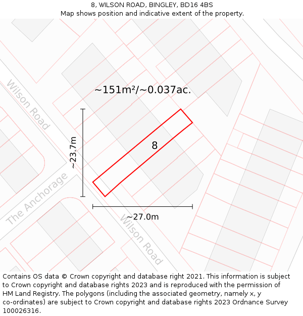 8, WILSON ROAD, BINGLEY, BD16 4BS: Plot and title map