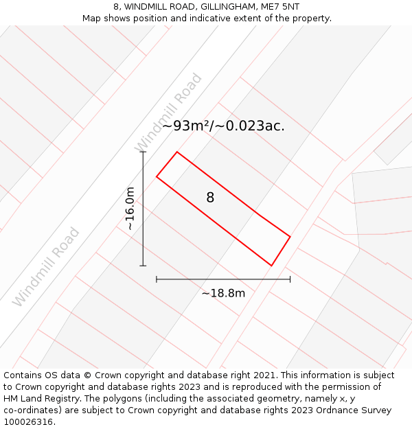 8, WINDMILL ROAD, GILLINGHAM, ME7 5NT: Plot and title map