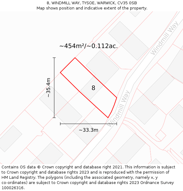 8, WINDMILL WAY, TYSOE, WARWICK, CV35 0SB: Plot and title map