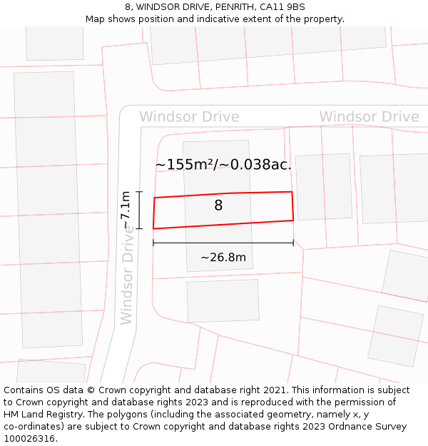 8, WINDSOR DRIVE, PENRITH, CA11 9BS: Plot and title map