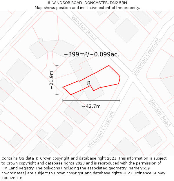 8, WINDSOR ROAD, DONCASTER, DN2 5BN: Plot and title map