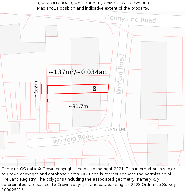 8, WINFOLD ROAD, WATERBEACH, CAMBRIDGE, CB25 9PR: Plot and title map