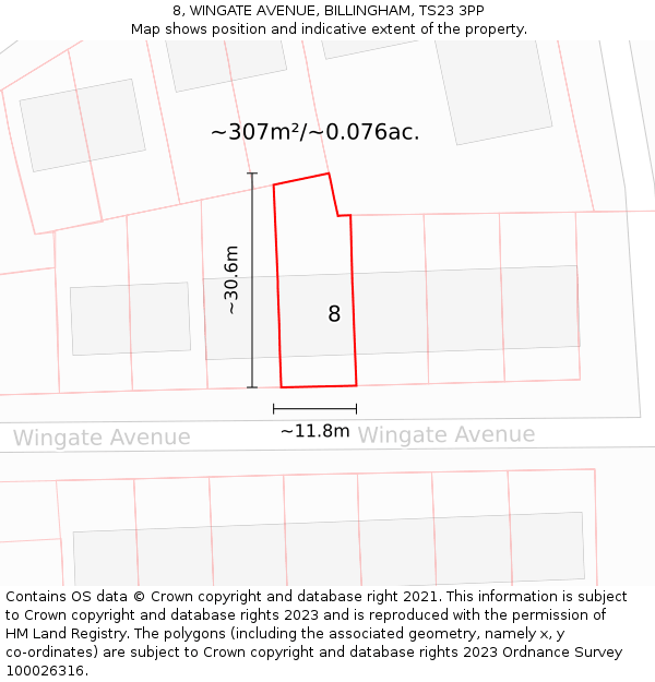 8, WINGATE AVENUE, BILLINGHAM, TS23 3PP: Plot and title map
