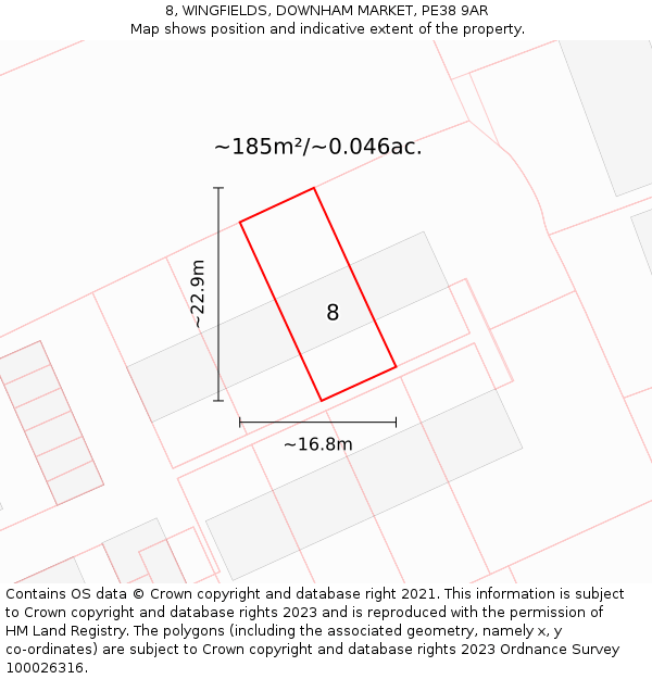 8, WINGFIELDS, DOWNHAM MARKET, PE38 9AR: Plot and title map