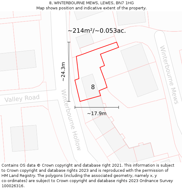 8, WINTERBOURNE MEWS, LEWES, BN7 1HG: Plot and title map