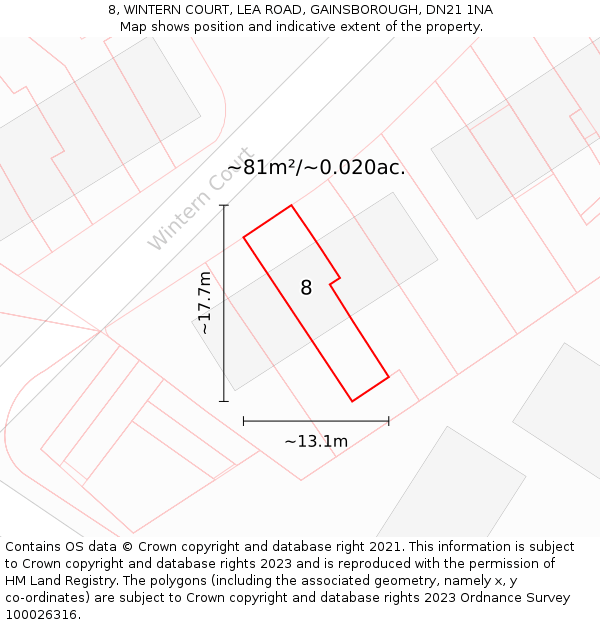 8, WINTERN COURT, LEA ROAD, GAINSBOROUGH, DN21 1NA: Plot and title map