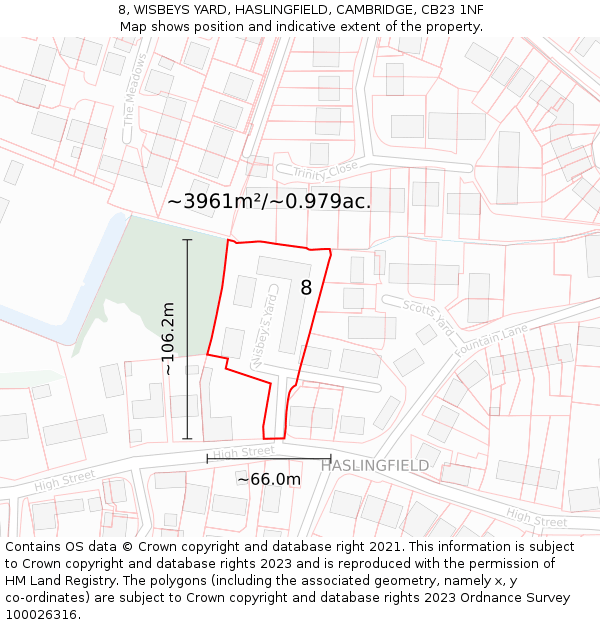 8, WISBEYS YARD, HASLINGFIELD, CAMBRIDGE, CB23 1NF: Plot and title map