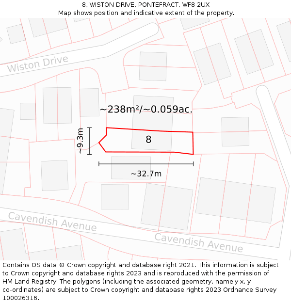 8, WISTON DRIVE, PONTEFRACT, WF8 2UX: Plot and title map