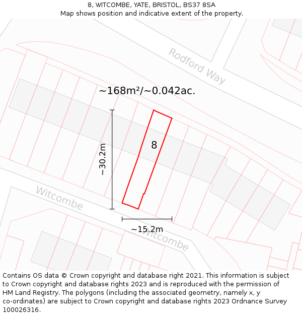8, WITCOMBE, YATE, BRISTOL, BS37 8SA: Plot and title map