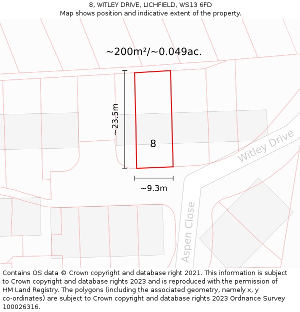 8, WITLEY DRIVE, LICHFIELD, WS13 6FD: Plot and title map