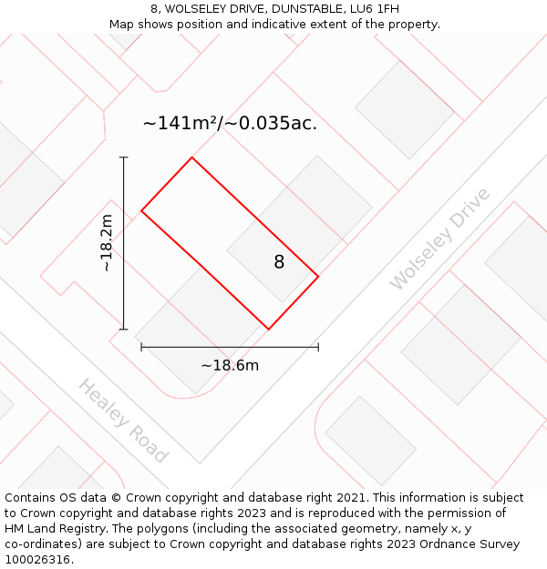 8, WOLSELEY DRIVE, DUNSTABLE, LU6 1FH: Plot and title map