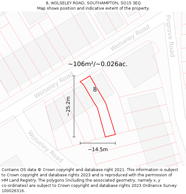 8, WOLSELEY ROAD, SOUTHAMPTON, SO15 3EQ: Plot and title map