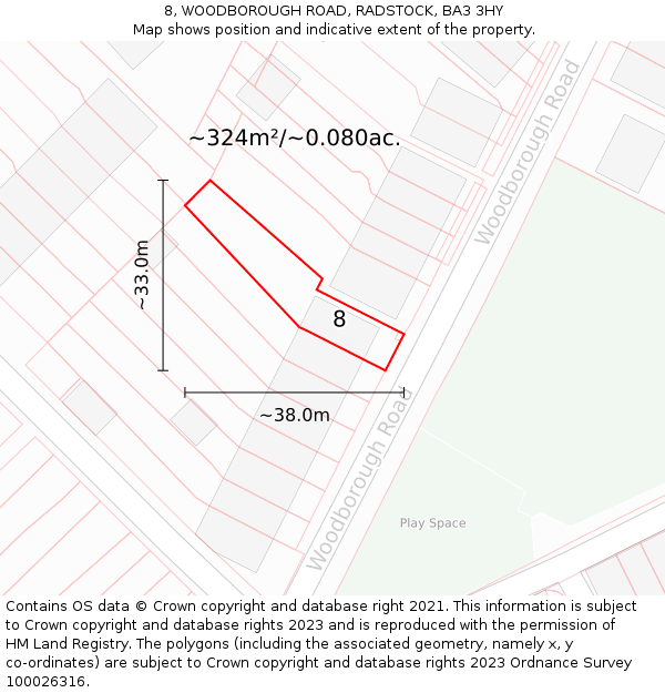 8, WOODBOROUGH ROAD, RADSTOCK, BA3 3HY: Plot and title map