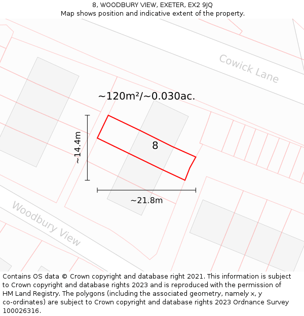 8, WOODBURY VIEW, EXETER, EX2 9JQ: Plot and title map