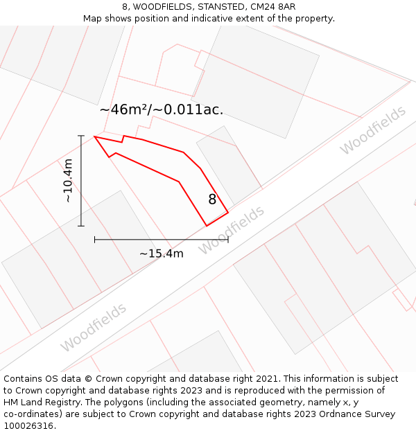 8, WOODFIELDS, STANSTED, CM24 8AR: Plot and title map