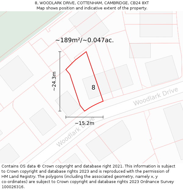 8, WOODLARK DRIVE, COTTENHAM, CAMBRIDGE, CB24 8XT: Plot and title map