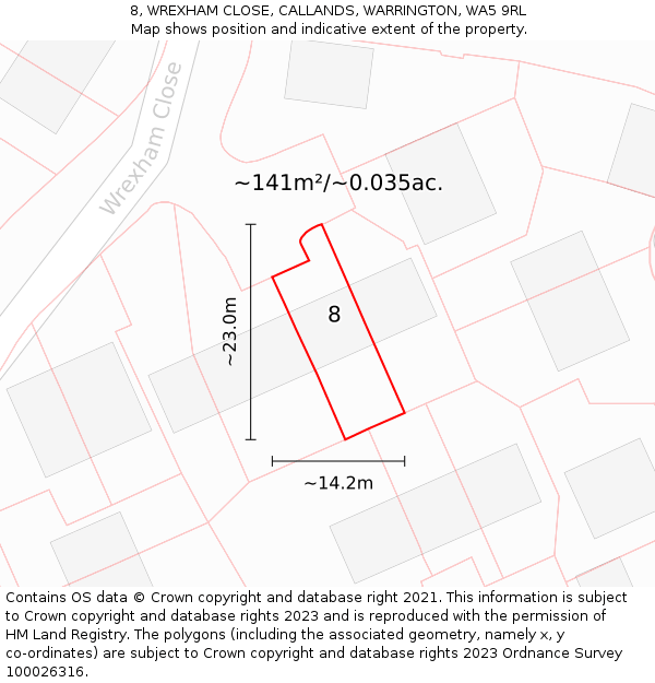 8, WREXHAM CLOSE, CALLANDS, WARRINGTON, WA5 9RL: Plot and title map
