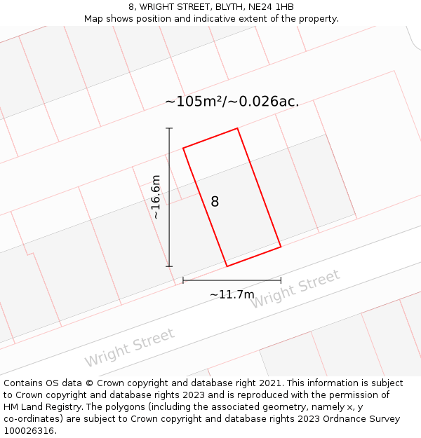 8, WRIGHT STREET, BLYTH, NE24 1HB: Plot and title map