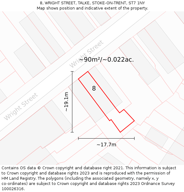 8, WRIGHT STREET, TALKE, STOKE-ON-TRENT, ST7 1NY: Plot and title map