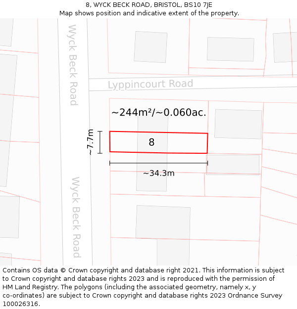 8, WYCK BECK ROAD, BRISTOL, BS10 7JE: Plot and title map