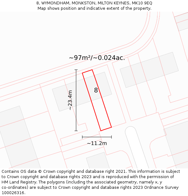 8, WYMONDHAM, MONKSTON, MILTON KEYNES, MK10 9EQ: Plot and title map