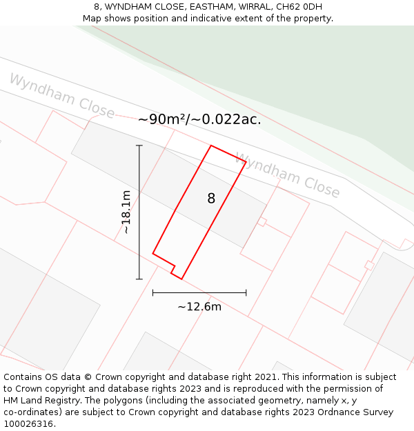 8, WYNDHAM CLOSE, EASTHAM, WIRRAL, CH62 0DH: Plot and title map