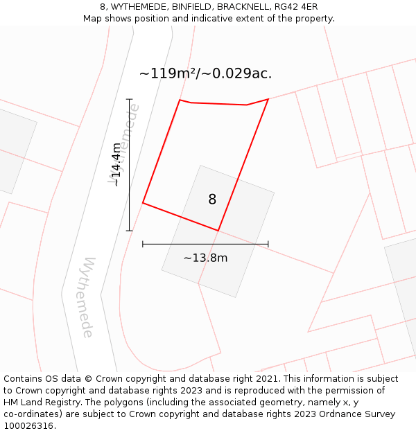 8, WYTHEMEDE, BINFIELD, BRACKNELL, RG42 4ER: Plot and title map