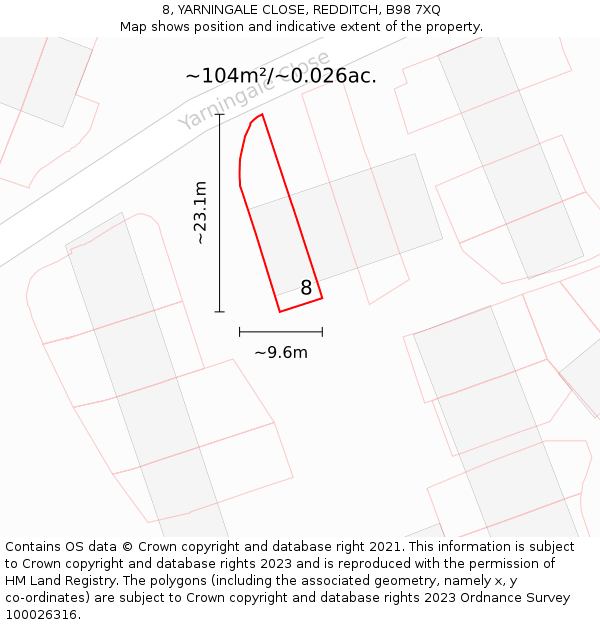 8, YARNINGALE CLOSE, REDDITCH, B98 7XQ: Plot and title map