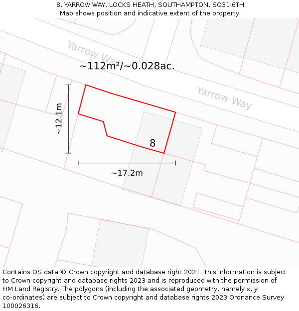 8, YARROW WAY, LOCKS HEATH, SOUTHAMPTON, SO31 6TH: Plot and title map