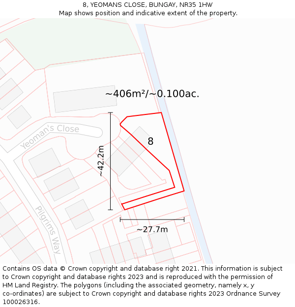 8, YEOMANS CLOSE, BUNGAY, NR35 1HW: Plot and title map