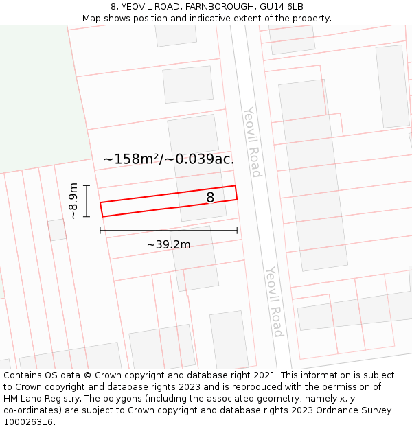 8, YEOVIL ROAD, FARNBOROUGH, GU14 6LB: Plot and title map
