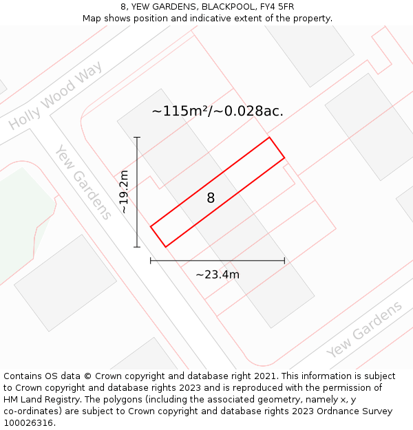 8, YEW GARDENS, BLACKPOOL, FY4 5FR: Plot and title map