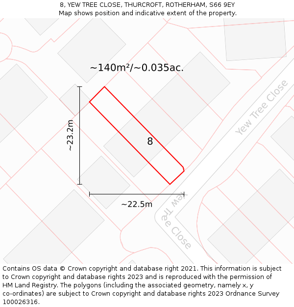 8, YEW TREE CLOSE, THURCROFT, ROTHERHAM, S66 9EY: Plot and title map