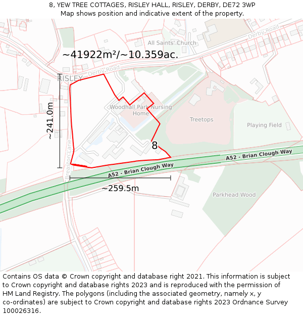 8, YEW TREE COTTAGES, RISLEY HALL, RISLEY, DERBY, DE72 3WP: Plot and title map