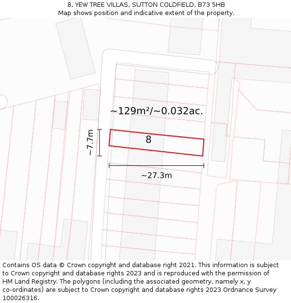 8, YEW TREE VILLAS, SUTTON COLDFIELD, B73 5HB: Plot and title map
