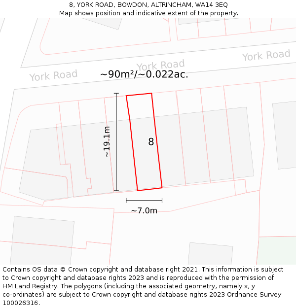 8, YORK ROAD, BOWDON, ALTRINCHAM, WA14 3EQ: Plot and title map