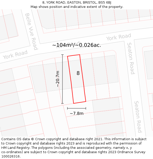 8, YORK ROAD, EASTON, BRISTOL, BS5 6BJ: Plot and title map