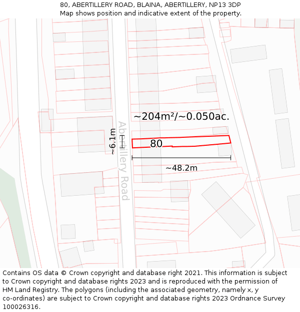80, ABERTILLERY ROAD, BLAINA, ABERTILLERY, NP13 3DP: Plot and title map