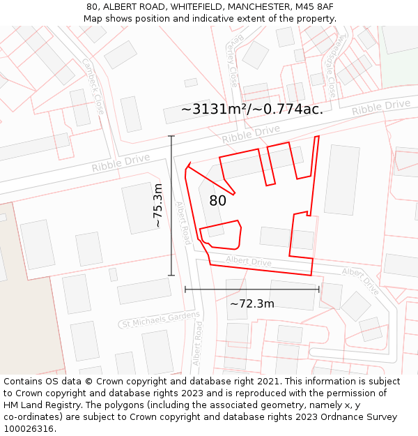 80, ALBERT ROAD, WHITEFIELD, MANCHESTER, M45 8AF: Plot and title map