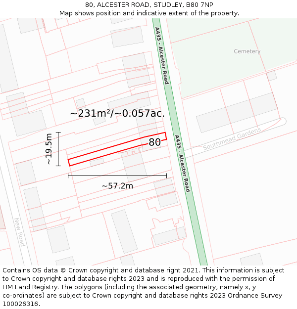 80, ALCESTER ROAD, STUDLEY, B80 7NP: Plot and title map