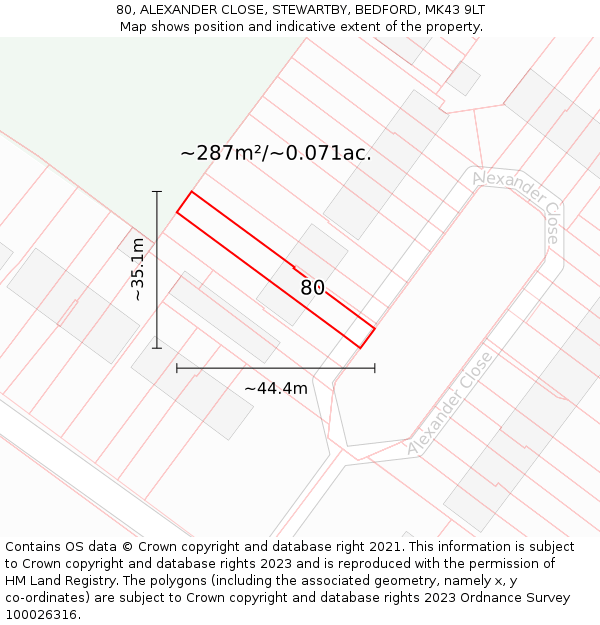 80, ALEXANDER CLOSE, STEWARTBY, BEDFORD, MK43 9LT: Plot and title map