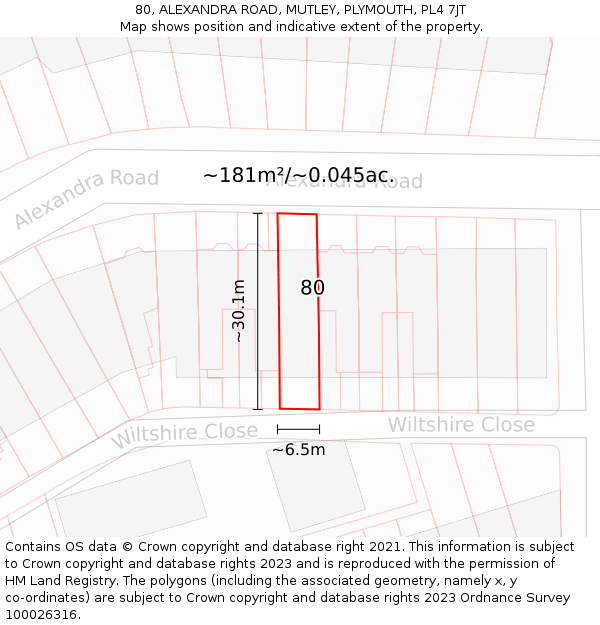 80, ALEXANDRA ROAD, MUTLEY, PLYMOUTH, PL4 7JT: Plot and title map