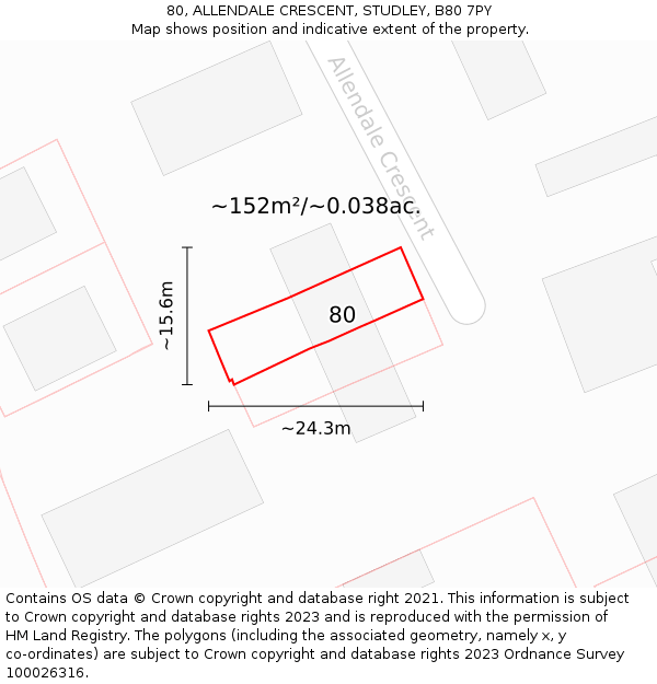 80, ALLENDALE CRESCENT, STUDLEY, B80 7PY: Plot and title map