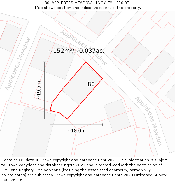 80, APPLEBEES MEADOW, HINCKLEY, LE10 0FL: Plot and title map