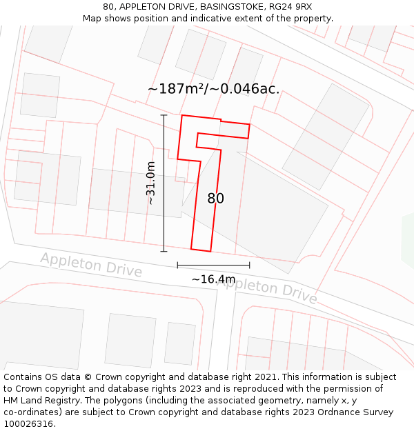 80, APPLETON DRIVE, BASINGSTOKE, RG24 9RX: Plot and title map
