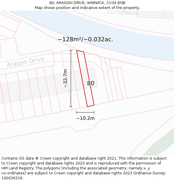 80, ARAGON DRIVE, WARWICK, CV34 6NB: Plot and title map